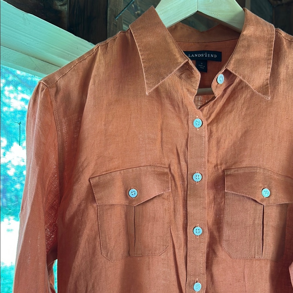 Lands’ End Linen Button-Up Shirt Sz 12